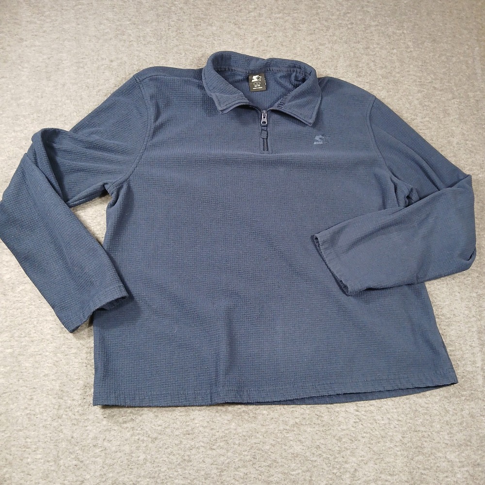 Starter Mens Quarter Zip Fleece Pullover Navy‎ Blue Waffle Knit RM32V039 Size L